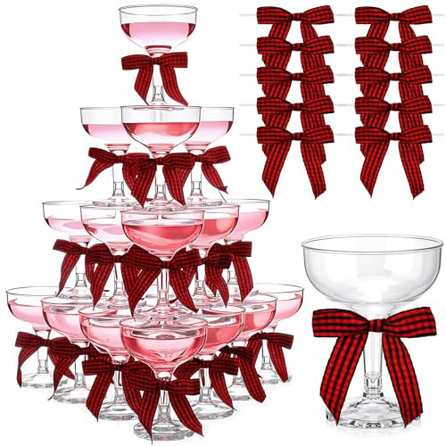 Zopeal Christmas Plastic Martini Glasses Champagne Cups Margarita Cocktail Glasses With Bow 2.8 Inch 5 Oz