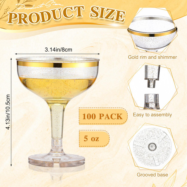 Zopeal Plastic Martini Glasses Plastic Coupe Disposable Cocktail Cup For Wedding Party 5 Oz 100 Pcs