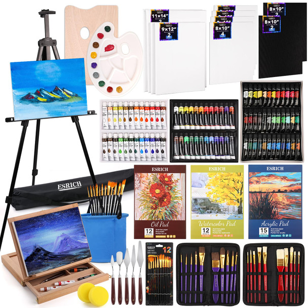 Esrich Deluxe Artist Painting Set Painting Supplies With 84 Paint(Oil Watercolor'acrylic Paint 141Pcs