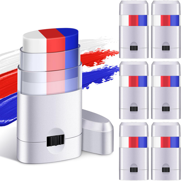Vertintong Red White Blue 3 Color Stick Face Body Paint Patriotic July 6 Packs 6 Pack