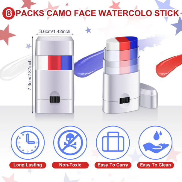 Vertintong Red White Blue 3 Color Stick Face Body Paint Patriotic July 6 Packs 6 Pack