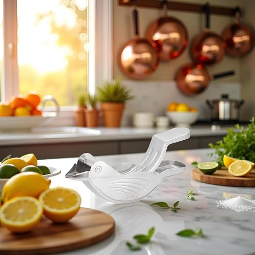 Yliiii Silver Manual Lemon JuicerExquisite Bird Stainless Steel Manual Lemon Juicer And 1Pc Silver
