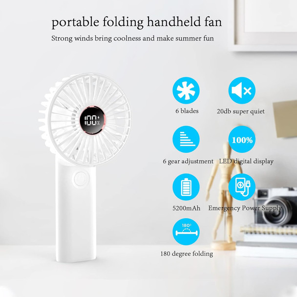Handheld Fan, 3In1 UltraQuiet Portable Fan With 5200Mah Rechargeable Battery, 6Speed Adjustment, Led Display, Power Bank Handheld Fan, 3In1 UltraQuiet Portable Fan With 5200Mah Rechargeable Battery, 6Speed Adjustment, Led Display, Power Bank