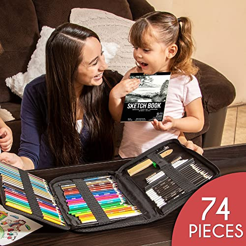 Zenacolor Drawing Kit With Drawing Pencils 74 Pack