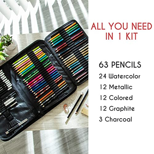 Zenacolor Drawing Kit With Drawing Pencils 74 Pack