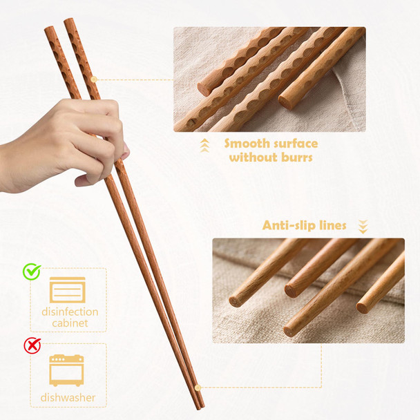 Rockhouse Cooking Chopsticks 2 Pairs Wooden Long Chop Sticks Reusable For Noodles 16.5 Inches