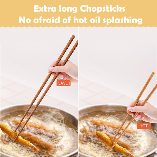 Rockhouse Cooking Chopsticks 2 Pairs Wooden Long Chop Sticks Reusable For Noodles 16.5 Inches