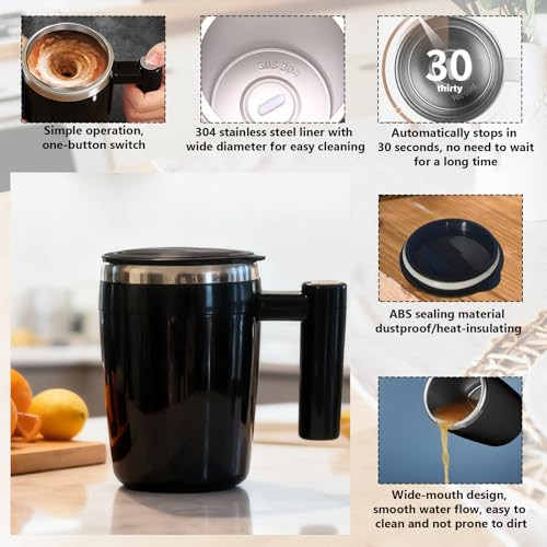 Glowgath Self Stirring Coffee MugUsb Magnetic Rechargeable Automatic Stirring Stainless Steel Cup 14Oz Stainless Steel