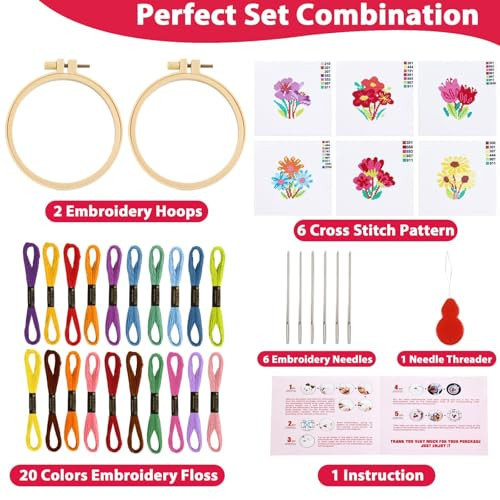 Zoiiwa Summer Themed Flower Cross Sewing Kits For Beginners Flower Diy Embroidery 6Pcs