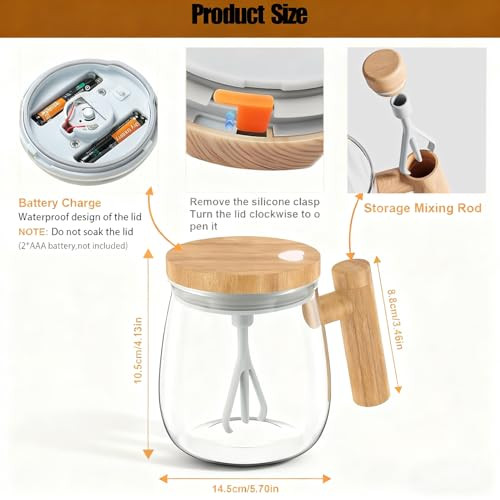Vellryu Automatic Stirring Mug Glass Self Stirring Cup With Detachable Stirring Rod 13.5Oz