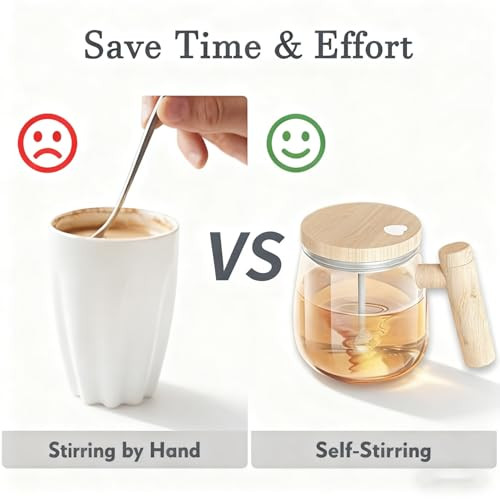 Vellryu Automatic Stirring Mug Glass Self Stirring Cup With Detachable Stirring Rod 13.5Oz