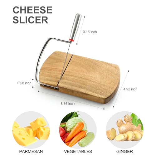 Dgloze Wooden Cheese Slicer Cheese Cutter Board With Stainless Steel Blade For Stainless Steel