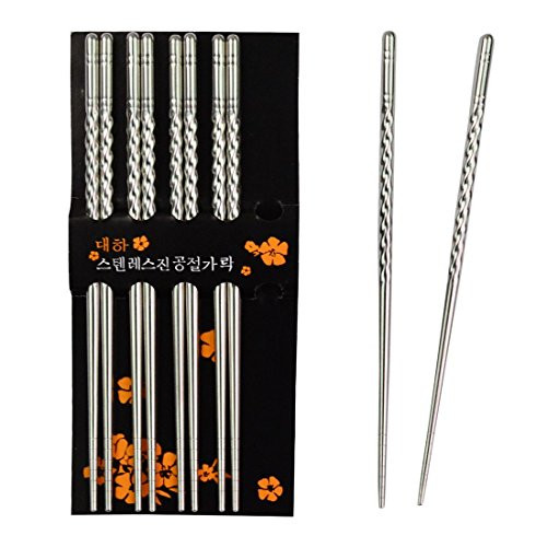 Rbenxia Metal Steel Chopstick Stainless Steel Spiral Chopsticks Long Lightweight Chopstick Set 8.8 Inches Stainless Steel