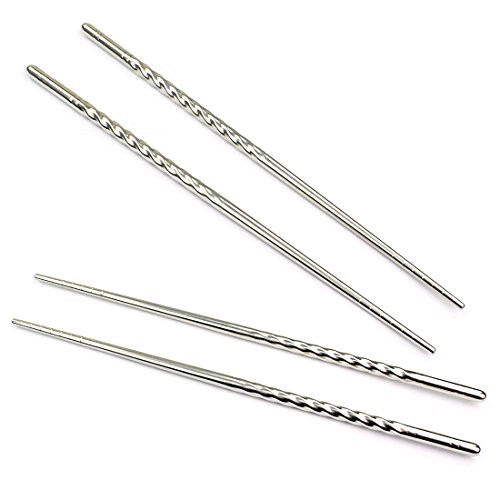 Rbenxia Metal Steel Chopstick Stainless Steel Spiral Chopsticks Long Lightweight Chopstick Set 8.8 Inches Stainless Steel