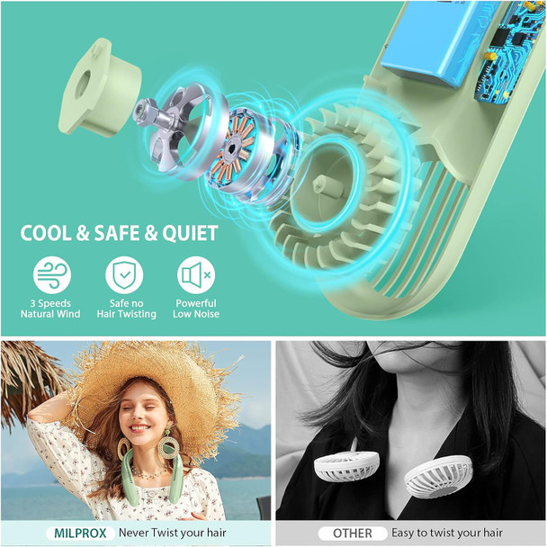 Milprox F4 Portable Neck Fan,Rechargeable Hands Free Bladeless Personal Mini Fans,3 Speeds 70 Air Outlet, Adjustment Wearable