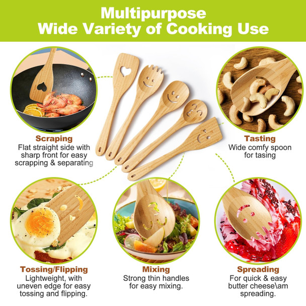 Vanpet Wooden Cooking Utensil Set Cute Spatula Set Funny Bamboo Kitchenware Unique