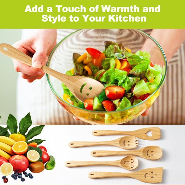 Vanpet Wooden Cooking Utensil Set Cute Spatula Set Funny Bamboo Kitchenware Unique