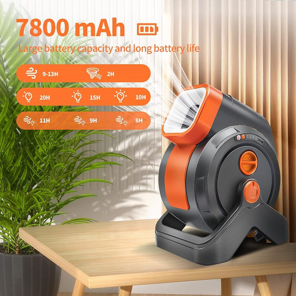 Outdoor Fan With Light Camping Portable Fan,7800Mah Usb Rechargeable Battery Fan, 90°Head Rotation,Folding Desktop Fan Personal