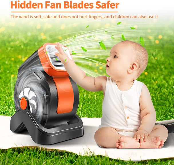 Outdoor Fan With Light Camping Portable Fan,7800Mah Usb Rechargeable Battery Fan, 90°Head Rotation,Folding Desktop Fan Personal