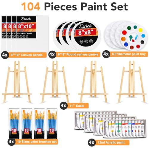 Esrich Acrylic Paint Canvas Set Professional Painting Supplies Kit With 4 Wood 104 Piece