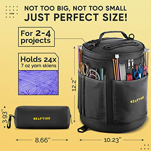 Craftiss Crochet Kit + Black Yarn Storage Bag Bundle 158 Pcs Black