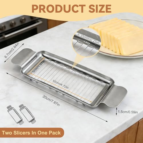 Frichom Butter and Cheese Slicer Cutter For Butter Squares And Block Cheese 2 Pcs Stainless Steel