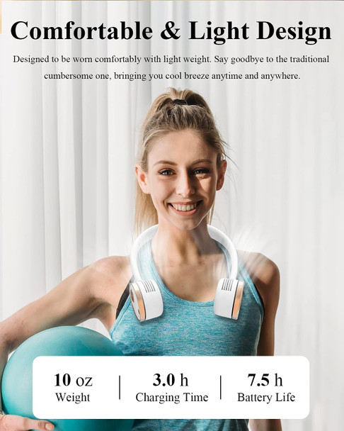 Minthouz Portable Neck Fan, 3 Speeds Wearable Personal Fan Hands Free Bladeless Fan, 2000Mah Rechargeable Battery Operated Usb