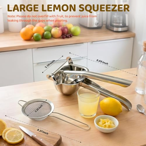 Fimxsd Large Lemon Squeezer 304 Stainless Steel Manual Juicer Hand Press With Stainless Steel