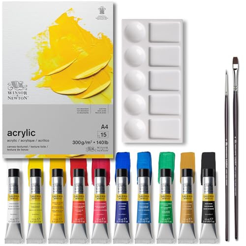 Winsor and Newton Galeria Acrylic Paint Set Of 10X Tubes (Includes 2 Brushes Pad 12Ml Set Of 10