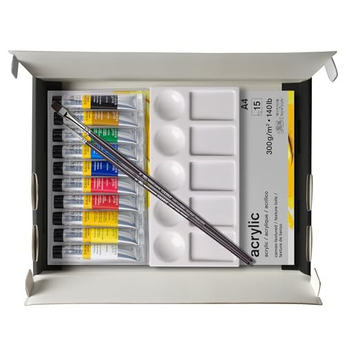 Winsor and Newton Galeria Acrylic Paint Set Of 10X Tubes (Includes 2 Brushes Pad 12Ml Set Of 10