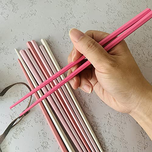 Koolemon 5 Pairs Fiberglass Reusable Chopsticks NonSlip 5 Pairs Set (Pink Pink