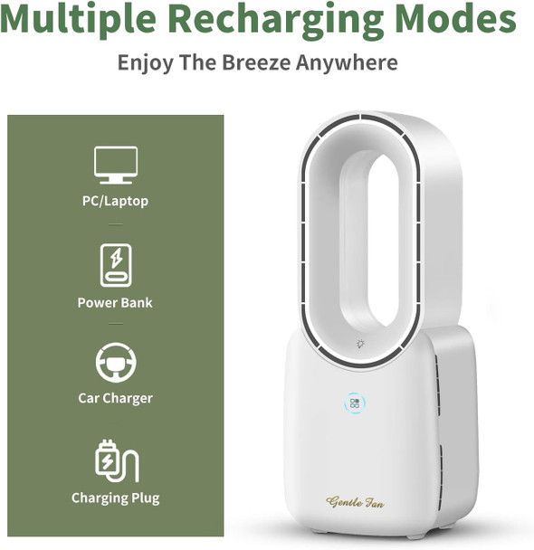 Misby Desk Fan, 11.8 Inch Personal Fan For Desk With 5 Colors Led Light, 4 Wind Speeds Electric Quiet Bladeless Fan Touch Control