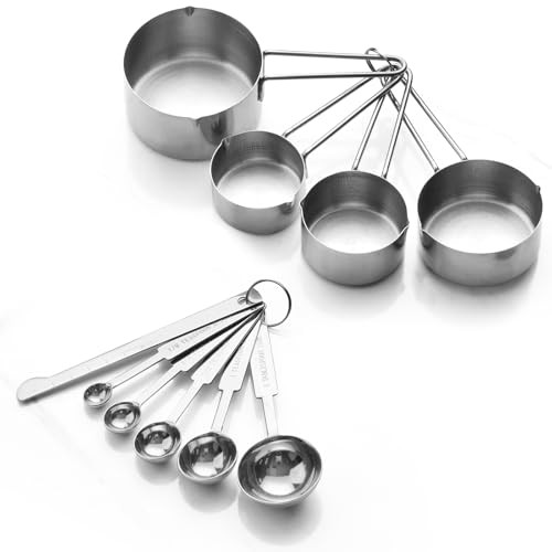 Yilihcia 10Piece Stainless Steel Measuring Cups And Spoons Set For Home Baking Stainless Steel
