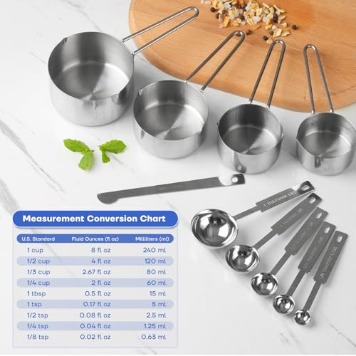 Yilihcia 10Piece Stainless Steel Measuring Cups And Spoons Set For Home Baking Stainless Steel