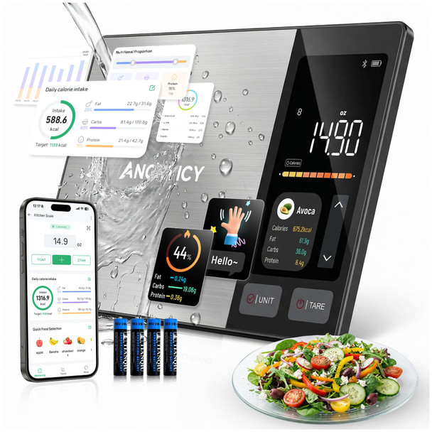 Angryicy Smart Food Scale With Nutritional Calculator App With 24 Nutrients 11Lb Stainless Steel