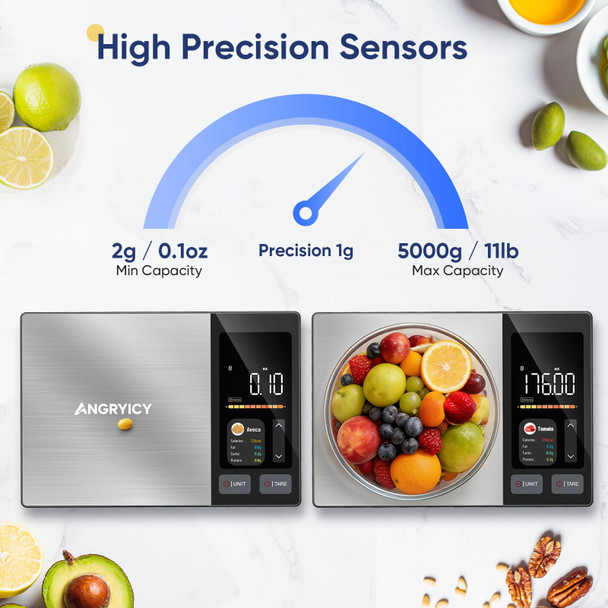 Angryicy Smart Food Scale With Nutritional Calculator App With 24 Nutrients 11Lb Stainless Steel
