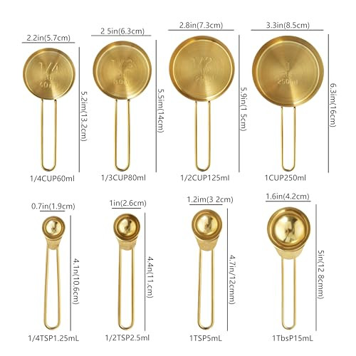 Kl Kaloo Measuring Cups And Spoons Set Kaloo Stainess Steel Metal Measuring Cups 8Pcs Gold