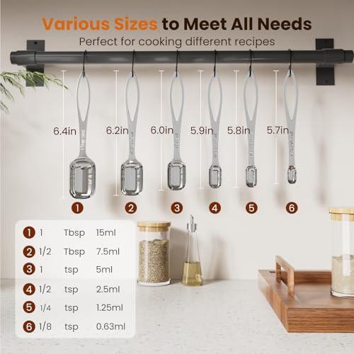 Thlhkd Narrow Measuring Spoons Set Stainless Steel Measuring Spoon Fits In Spice 6Pcs Stainless Steel