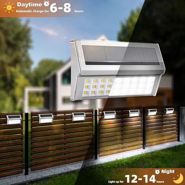 Solar Outdoor Deck Lights: 10Pack 30Led Fence Solar Step Outside Lights Waterproof,Stainless Steel Outdoor Stair Fence Porch Ligh