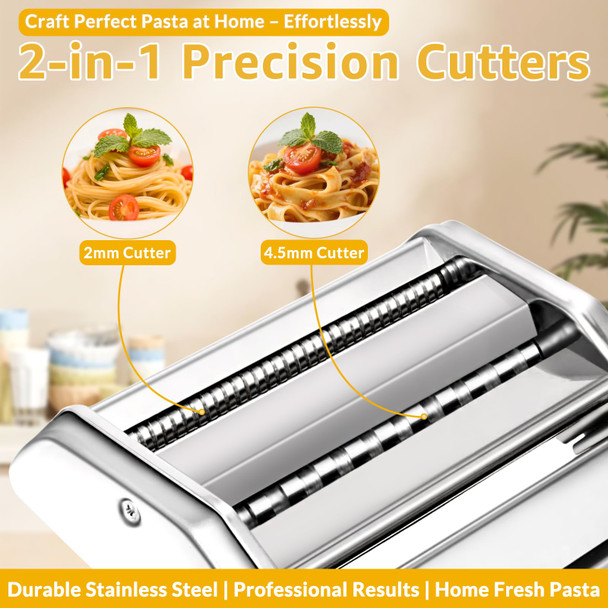 Zenadora Pasta Maker With 7 Thickness Settings Roller 2In1 Cutter Hand Crank Stainless Steel