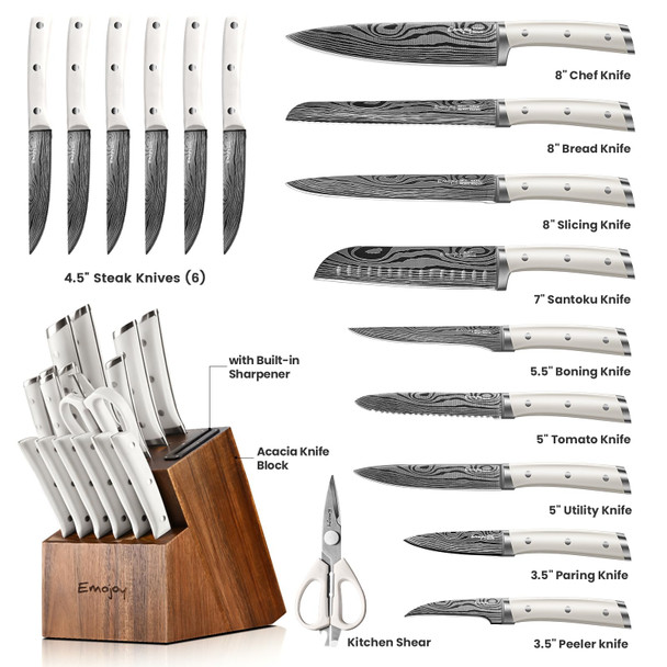 Emojoy Knife Set Emojoy 18Pieces Kitchen Knife Set With Wooden Block German Stainless Steel