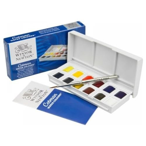 Winsor and Newton Cotman Watercolor Paint Set Studio Set 12 Half Pan With Brush