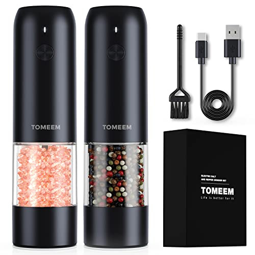 Tomeem Electric Salt And Pepper Grinder Set With Led Lights'rechargeable Automatic Pepper