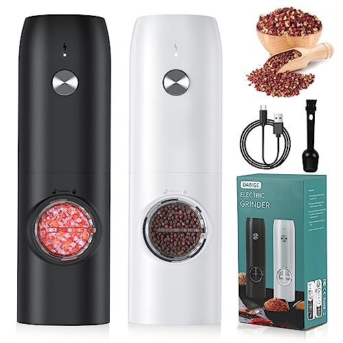 Dabige Electric Salt And Pepper Grinder Set Usb Rechargeable One Hand Operation 2 Pack