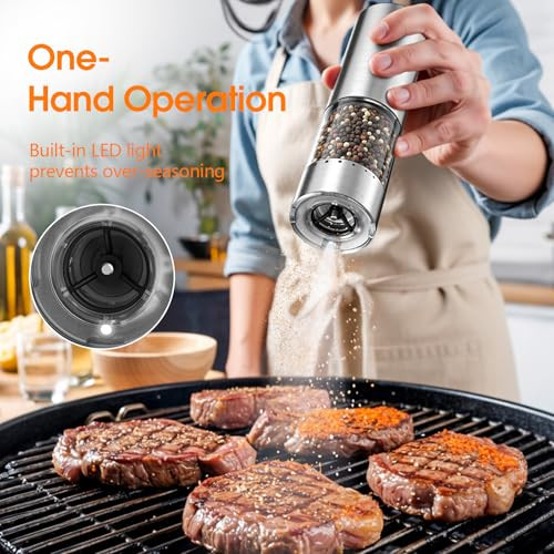 Wowbox Electric Salt And Pepper Grinder Set Stainless Steel Automatic Coarseness Rechargeable 95 L 2 Pcs