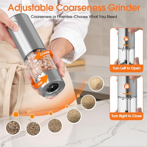 Wowbox Electric Salt And Pepper Grinder Set Stainless Steel Automatic Coarseness Rechargeable 95 L 2 Pcs