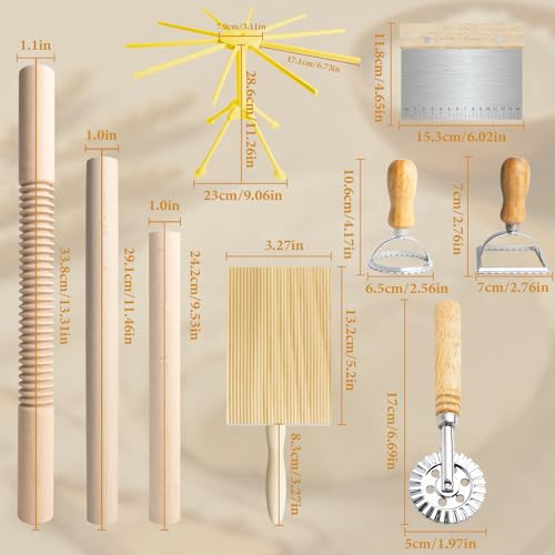 Qeanknar Pasta Making Tools Wood Pasta Making Kit With 3 Rolling Pins 9 Piece
