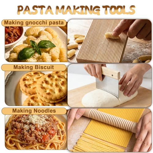 Qeanknar Pasta Making Tools Wood Pasta Making Kit With 3 Rolling Pins 9 Piece