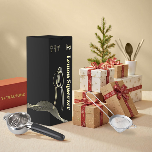 YxtandBeyond Large Lemon Squeezer Set 304 Stainless Steel Lime Squeezer W/13 Filter Stainless Steel