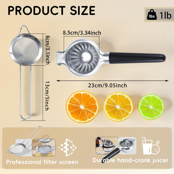 YxtandBeyond Large Lemon Squeezer Set 304 Stainless Steel Lime Squeezer W/13 Filter Stainless Steel